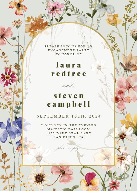 Transparent meadow arch - engagement party invitation