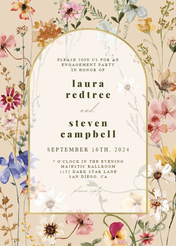 Transparent meadow arch - engagement party invitation