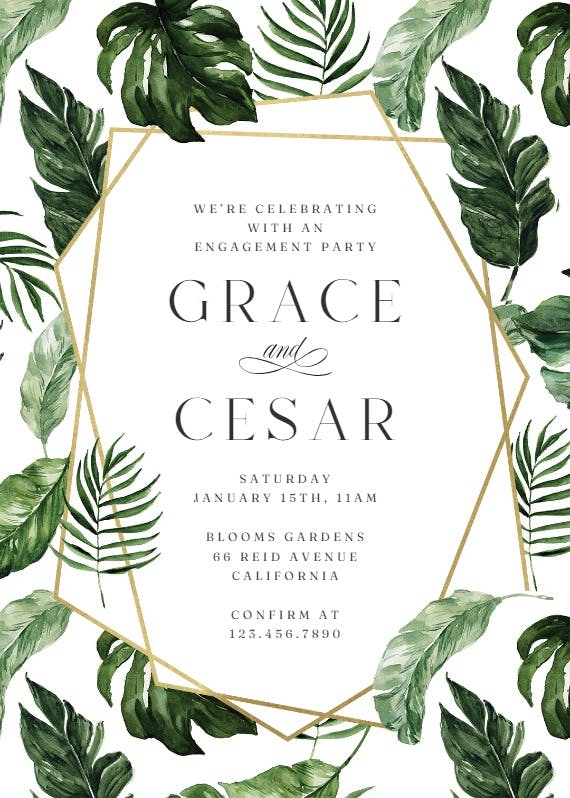 Tropical leaves - engagement party invitation