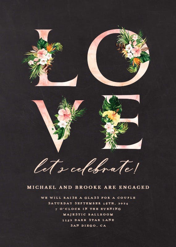 Tropical love lettering - engagement party invitation