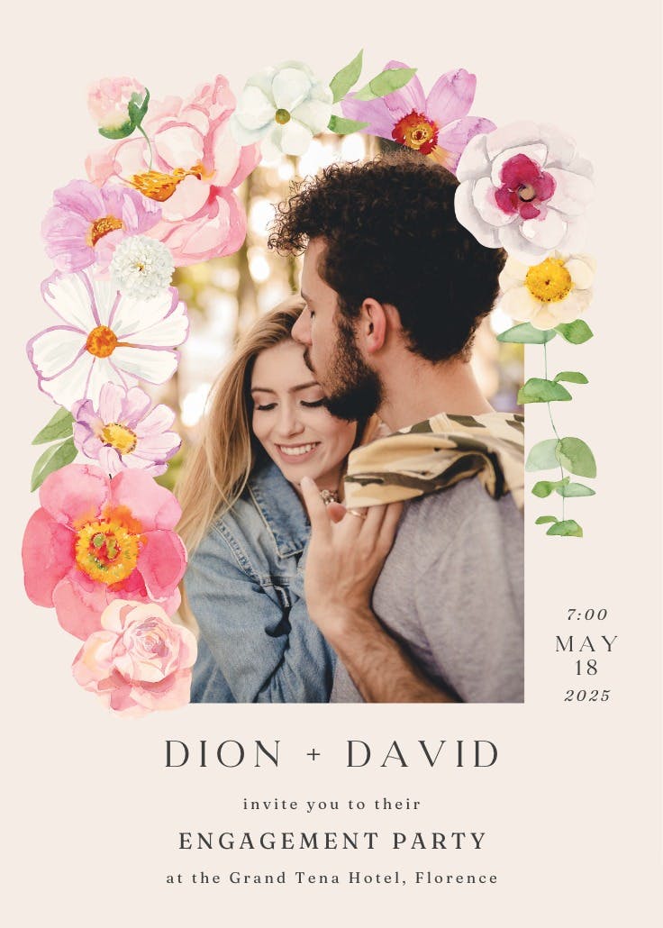Vibrant love story - engagement party invitation