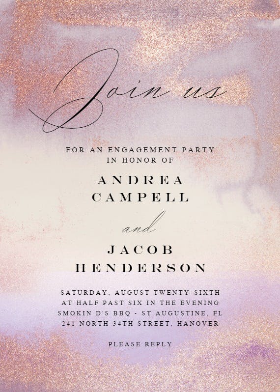 Violet glitter - engagement party invitation