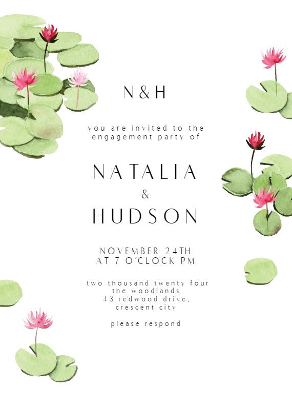 Water lily - engagement party invitation
