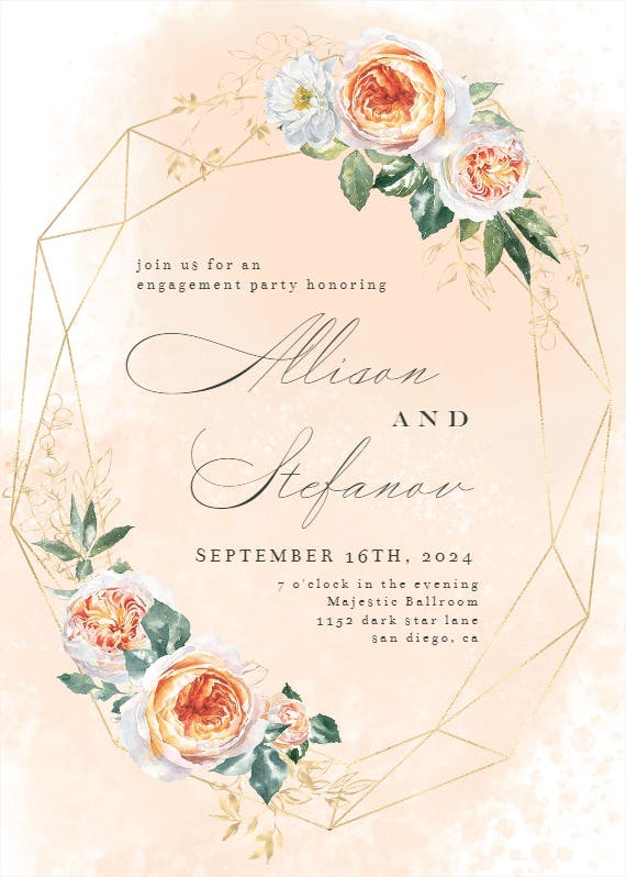 Watercolor crystal frame - engagement party invitation