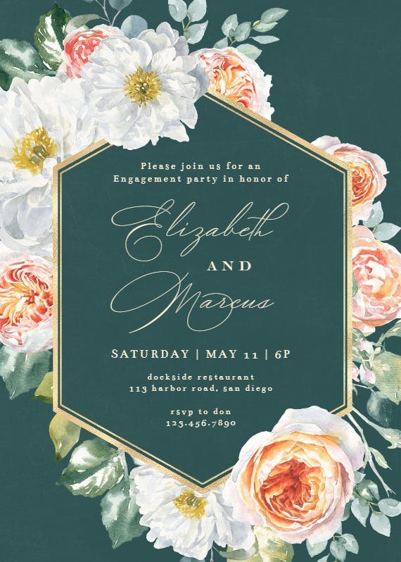 Watercolor floral geometric -  invitación para fiesta de compromiso