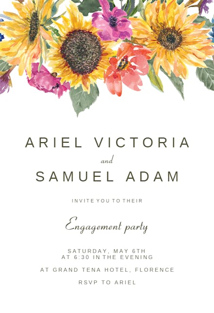 Watercolor Sunflower Engagement Party Invitation Template Free Greetings Island