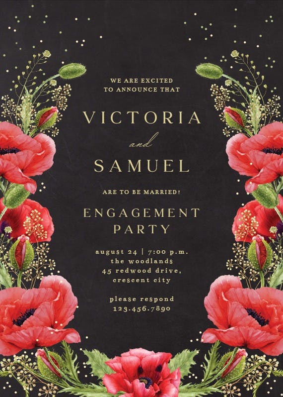 Whimsical poppies - engagement party invitation