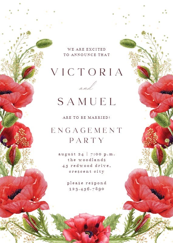 Whimsical poppies - engagement party invitation