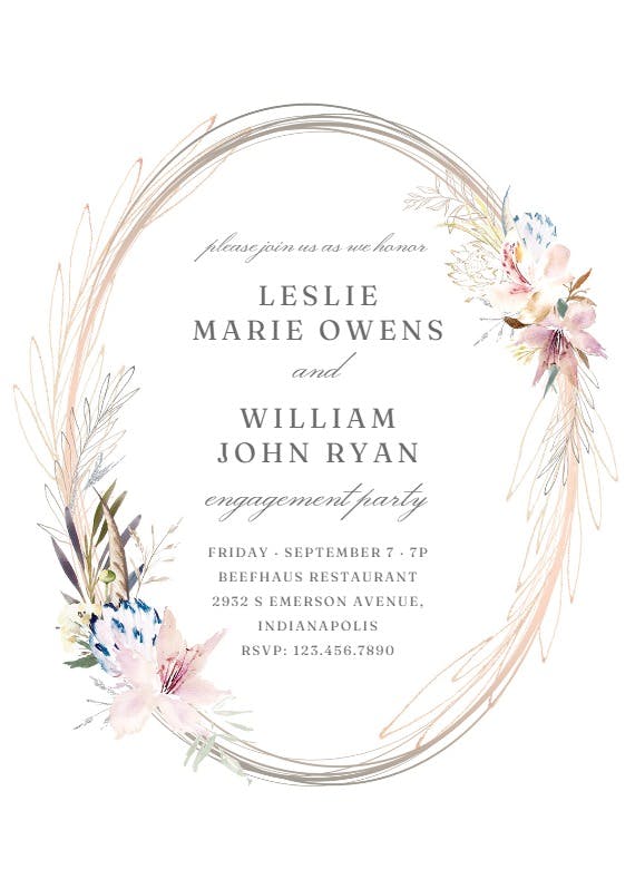 Whimsical wreath - engagement party invitation