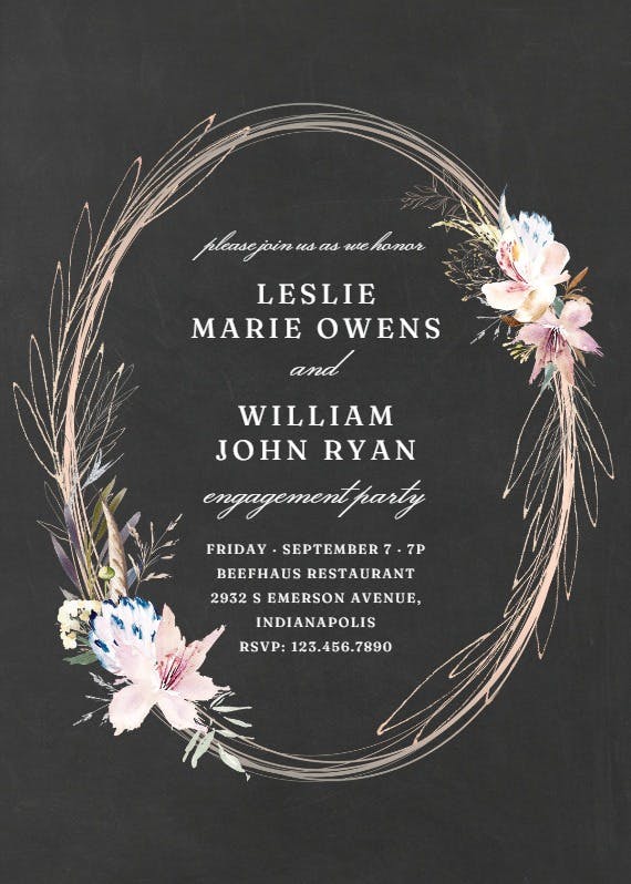Whimsical wreath - engagement party invitation