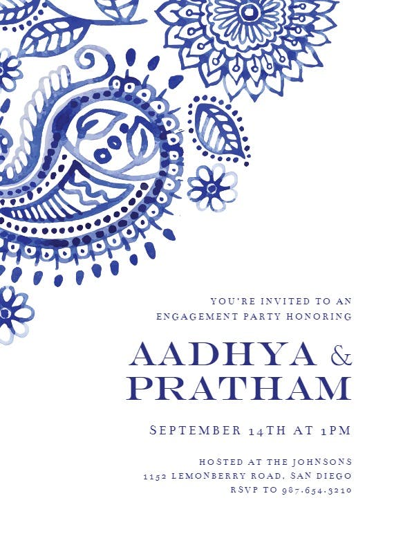 White and blue - engagement party invitation
