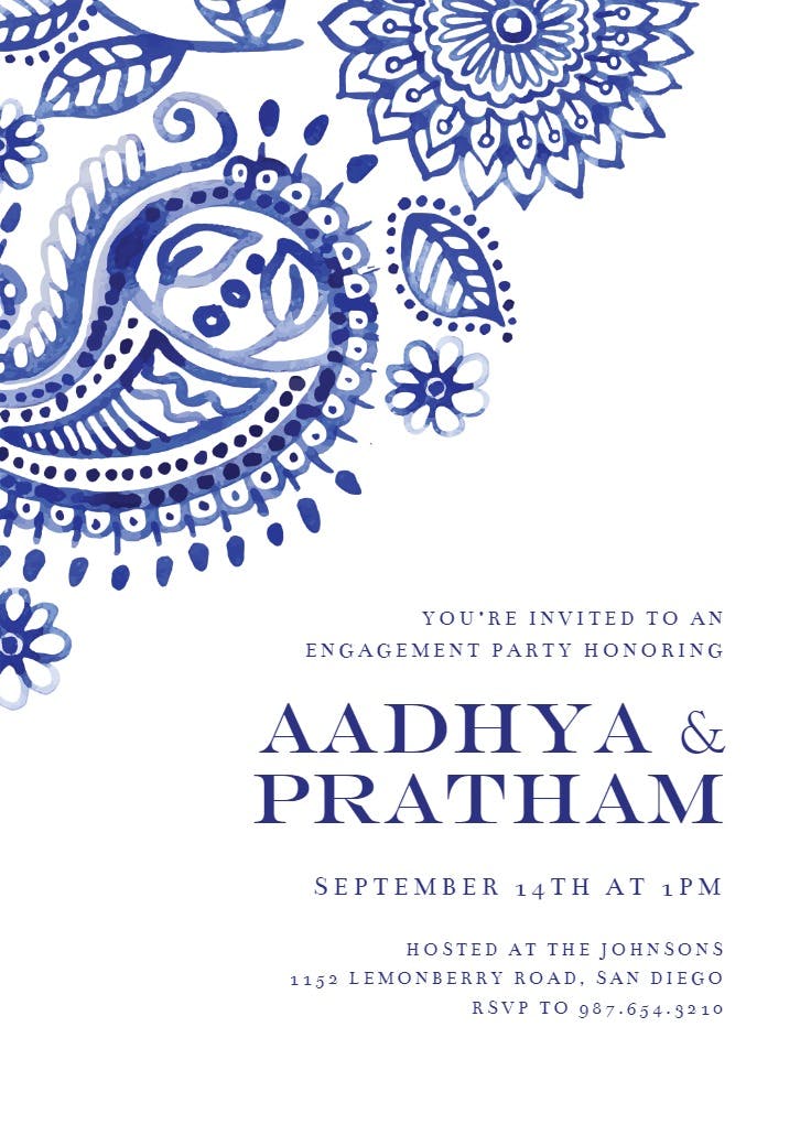 White and blue - engagement party invitation