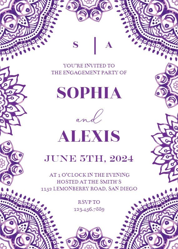 White and blue - engagement party invitation