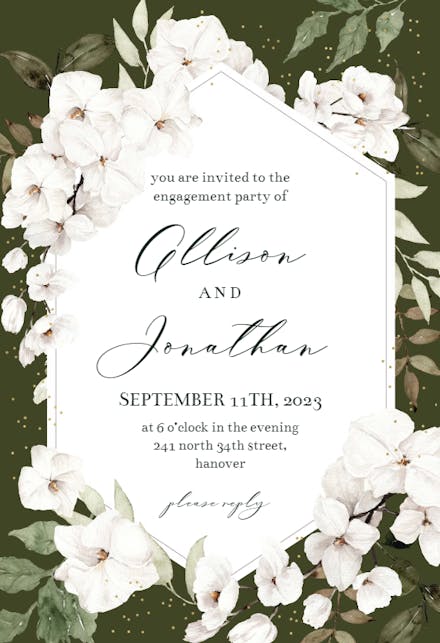 White orchid frame - Engagement Party Invitation