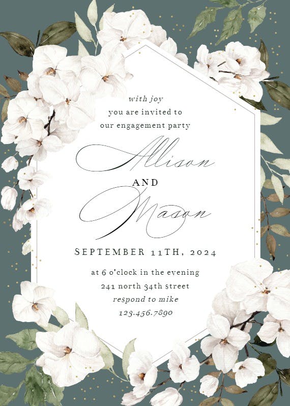 White orchid frame - engagement party invitation