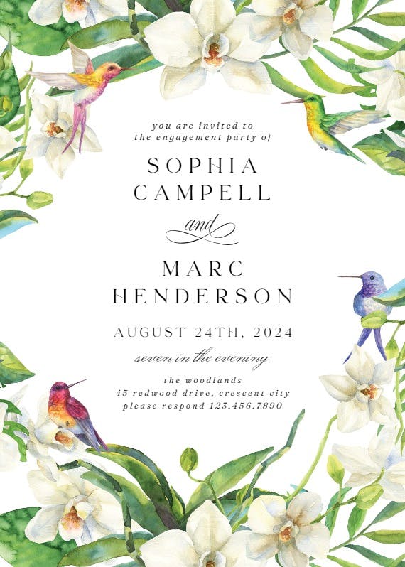 White orchids - engagement party invitation