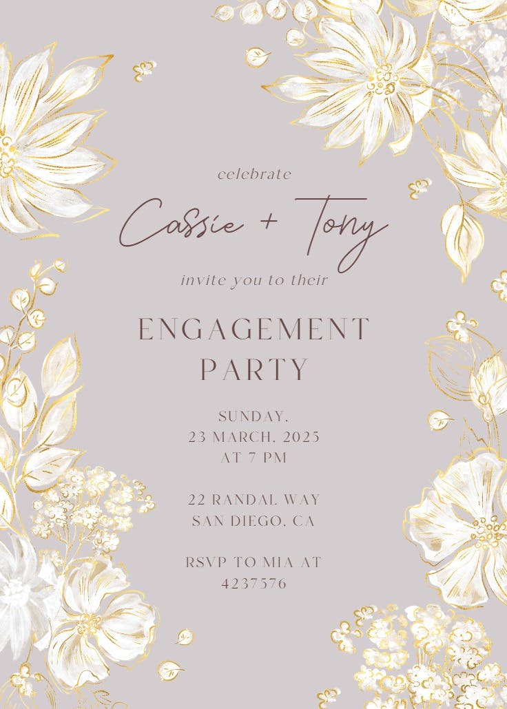White petals - engagement party invitation