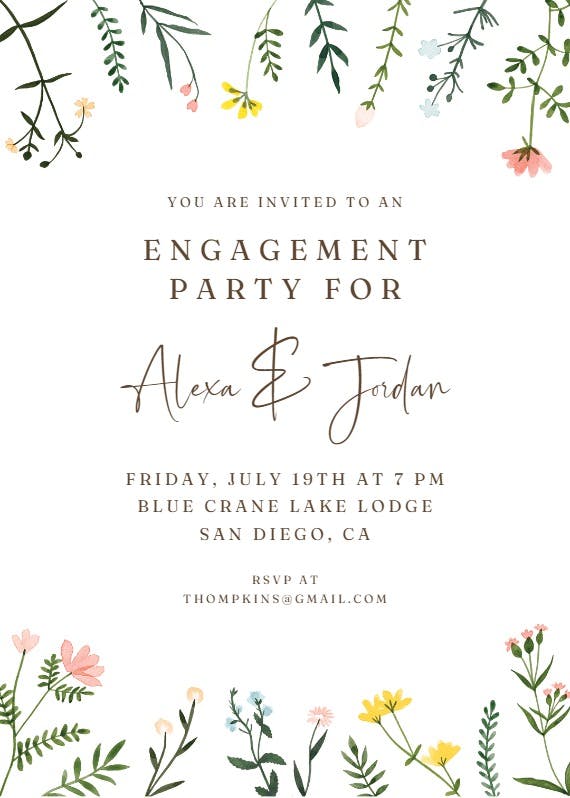 Wildflower watercolor border - engagement party invitation