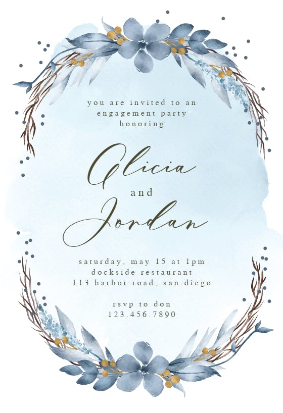 Winter blue flowers - engagement party invitation