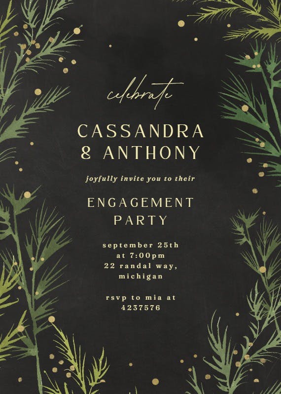 Winter greenery - engagement party invitation