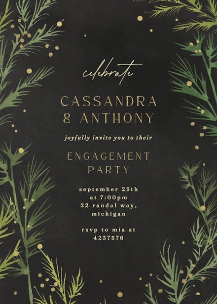 Winter greenery - engagement party invitation