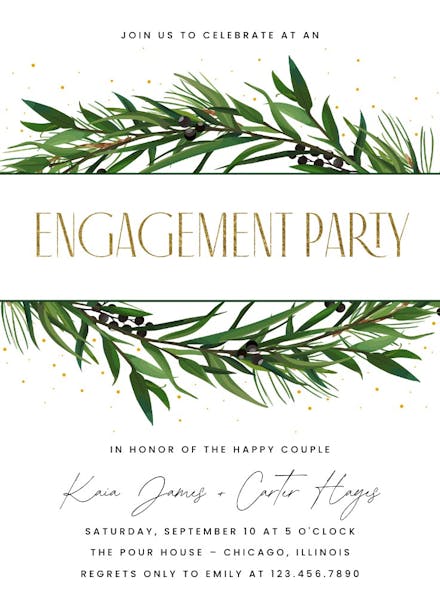 Winter wreath - engagement party invitation