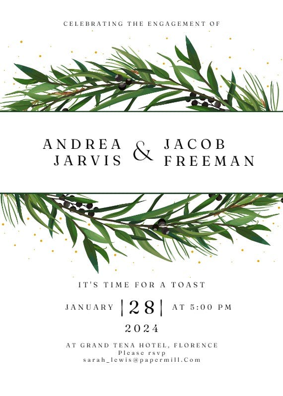 Winter wreath - engagement party invitation