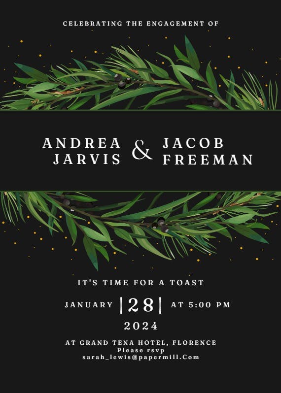 Winter wreath - engagement party invitation