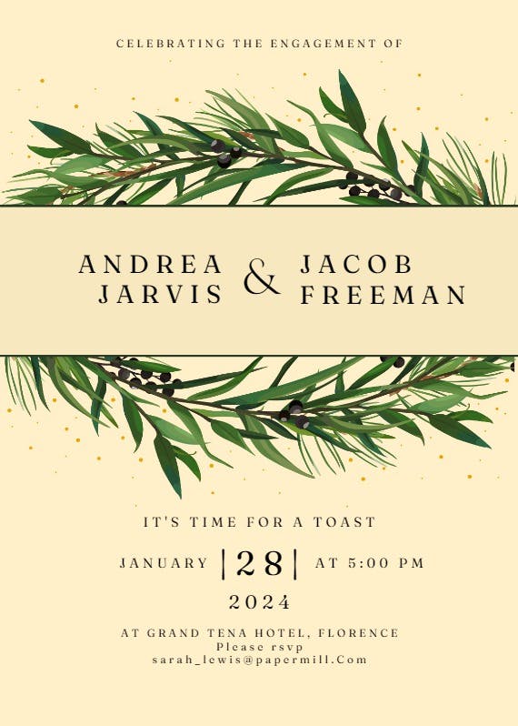 Winter wreath - engagement party invitation