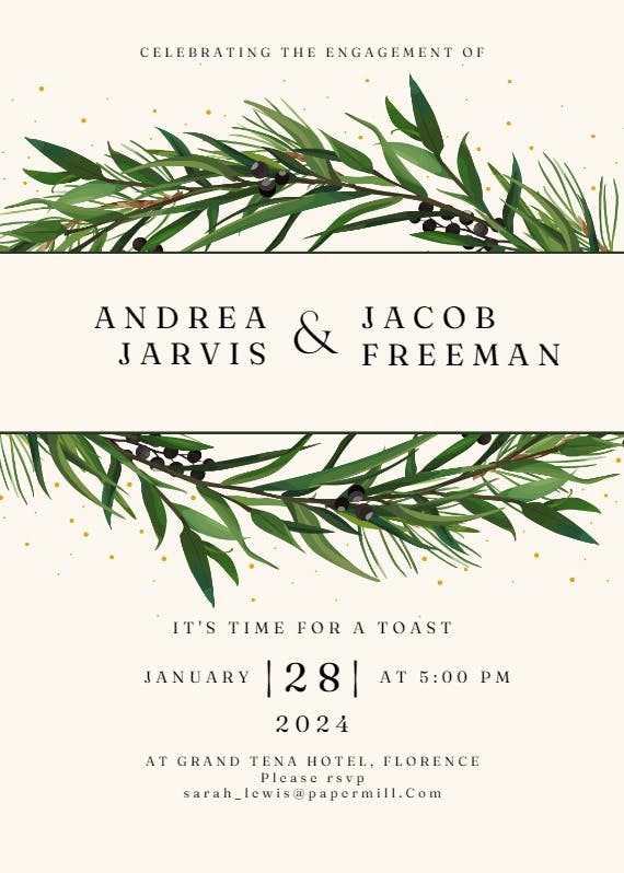 Winter wreath - engagement party invitation