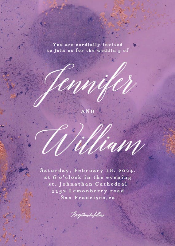Abstract purple watercolor - wedding invitation