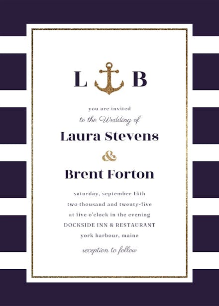 Anchor and stripes - invitación de boda