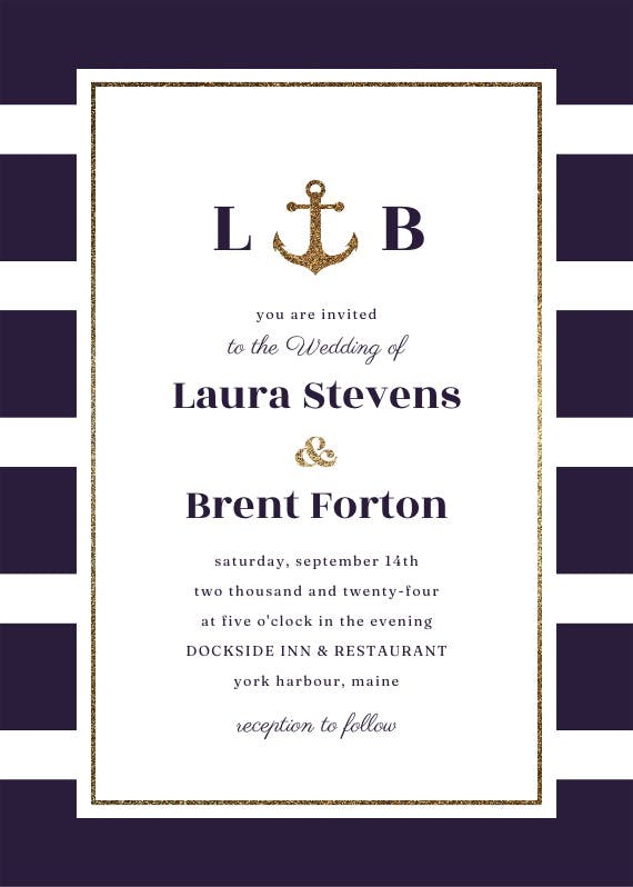 Anchor and stripes - wedding invitation