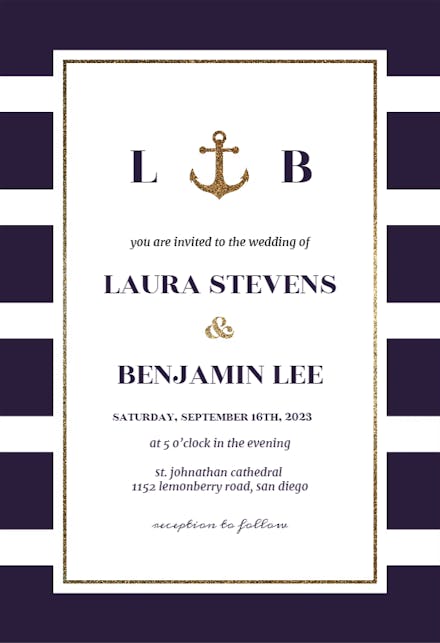Anchor And Stripes - Wedding Invitation