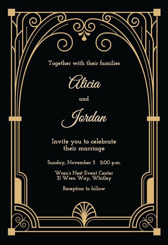 Art deco gate Wedding Invitation Template (free
