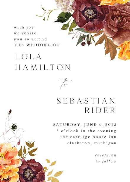 Autumn flowers - wedding invitation