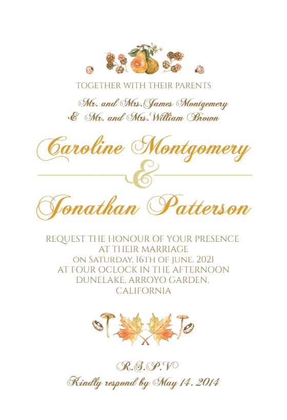 Autumn leaf collection - wedding invitation