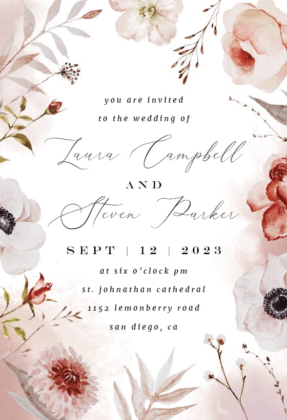 Digital Printable Cards Springtime Tropical Flower Illustration Marriage Congratulatory Art Greenery Plants Floral Wedding Greeting Card