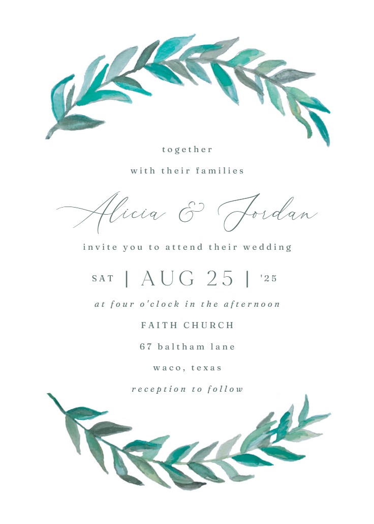 Bay Laurel - Wedding Invitation Template (Free) | Greetings Island