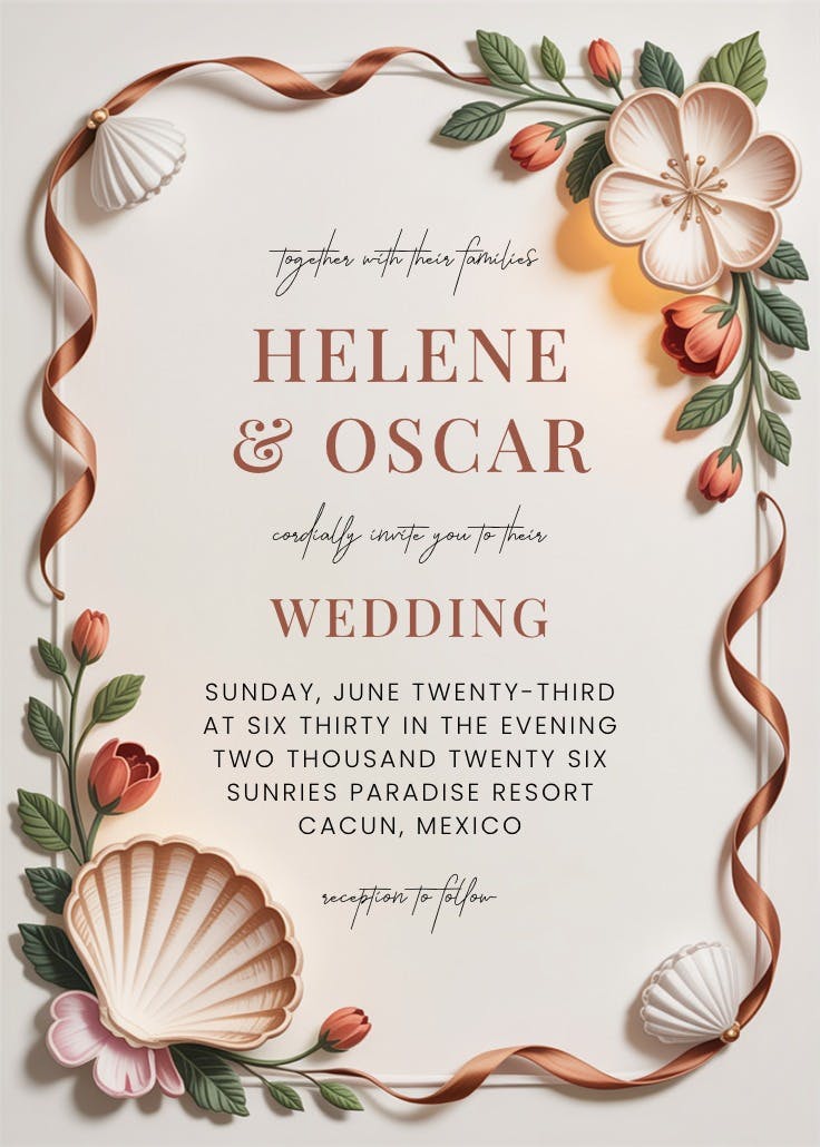 Beach florals - invitación de boda