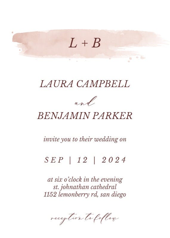 Beige watercolor splash - wedding invitation