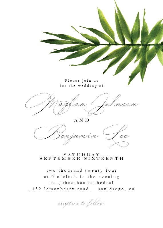 Big palm script - wedding invitation