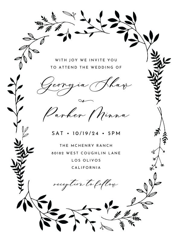 Black ink leaves - wedding invitation