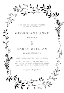 Black ink leaves - wedding invitation