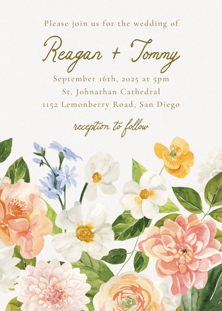 Blooming peonies - wedding invitation