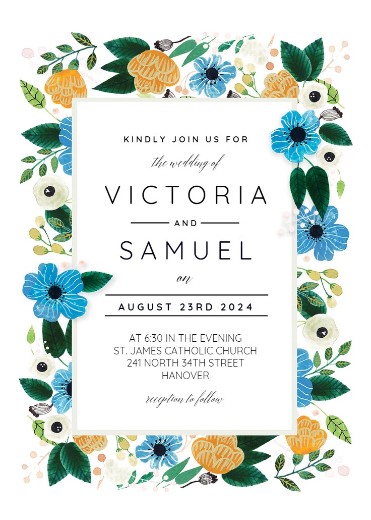 Blue & Orange - Wedding Invitation Template (Free) | Greetings Island