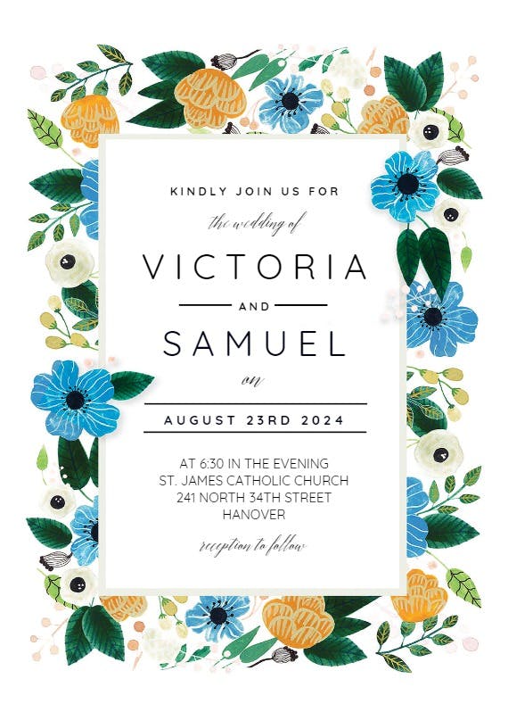 Blue & orange - wedding invitation