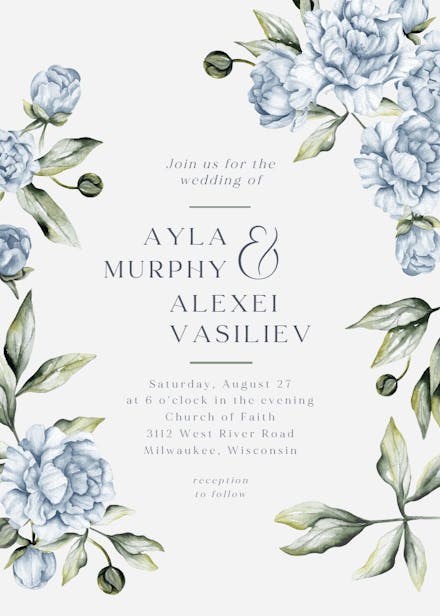 Blue blooms - wedding invitation