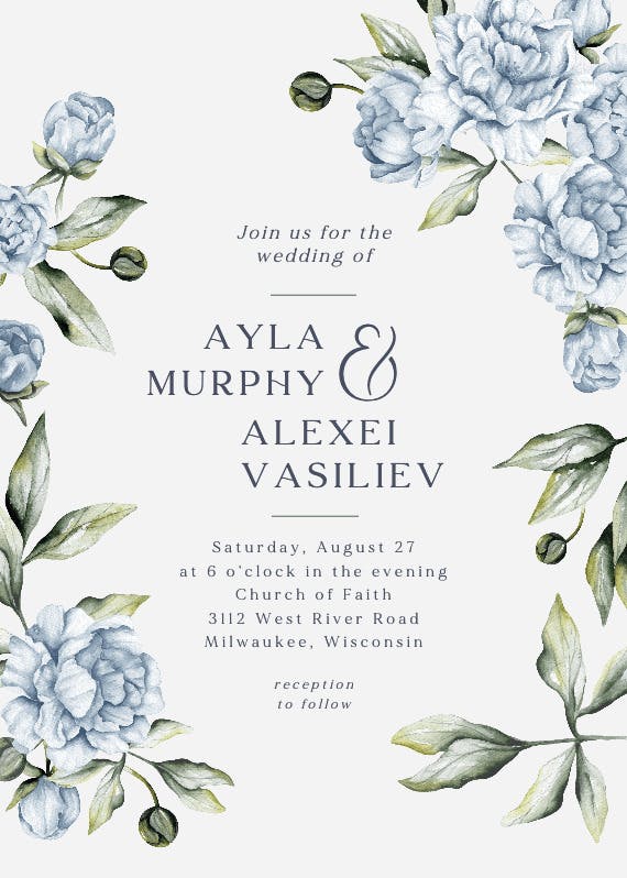 Blue blooms - wedding invitation