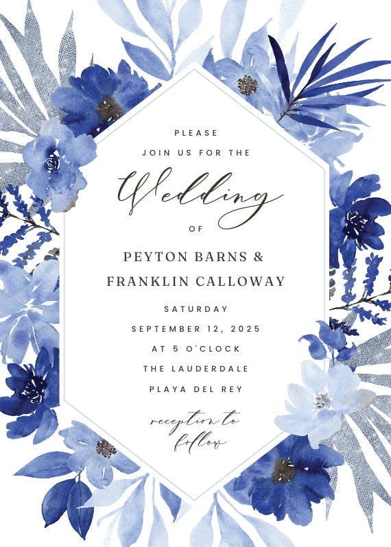 Blue bouquet frame - wedding invitation